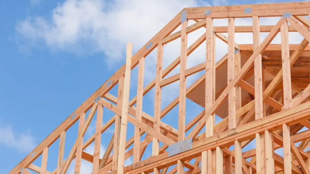 Close up of top of house frame construction