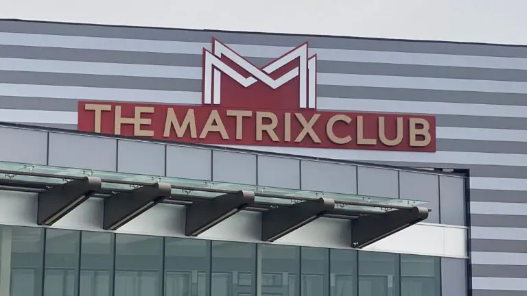 Close up of The Matrix Club sign