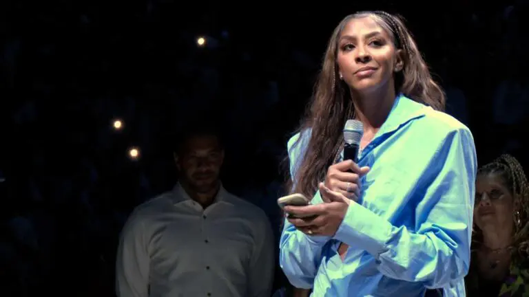Candace Parker looks on as her number gets retired by the Chicago Sky.