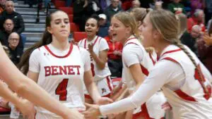 Benet Academy's Ava Mersinger hits the floor for a clutch steal