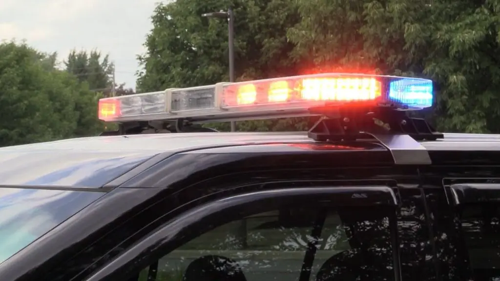 Close up of police lights on car