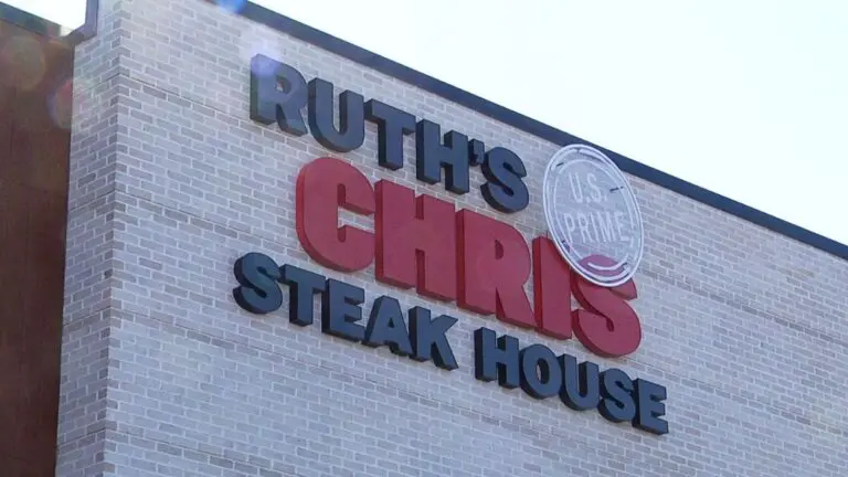 The outdoor sign at Ruth's Chris Steak House at Block 59 in Naperville shines in the sun.