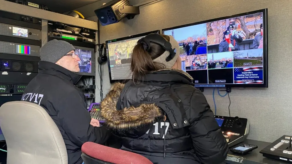 NCTV17 employees working the Veterans Day Ceremony Broadcast