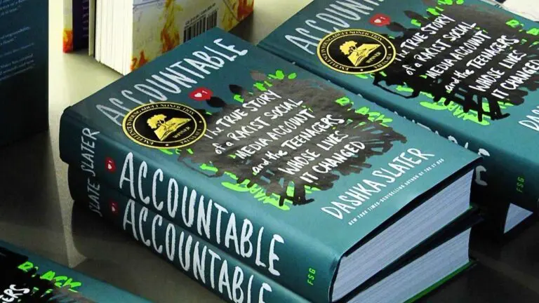 A close up photo of the front cover of Dashka Slater's book, Accountable.