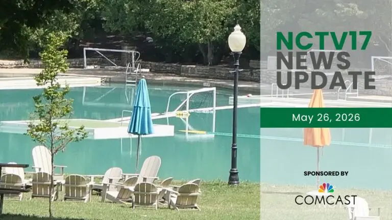 A photo of Centennial Beach in Naperville alongside a NCTV17 News Update graphic.