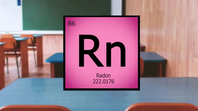 periodic symbol for Radon shown over background of what appears to be a school classroom