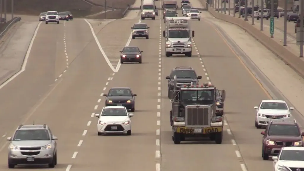 Wide shot of traffic on I-88 highway