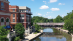 Aerial view of Water Street, DuPage River, and Riverwalk