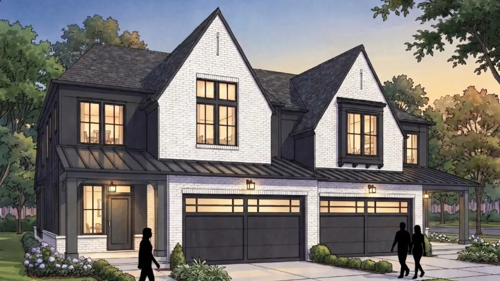 Architectural rendering of one of the Naperville Ridge duplex development buildings proposed for DuPage Water Commission land site courtesy Pulte Homes