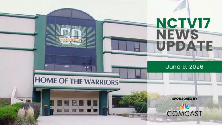 NCTV17 news update slate for June 9, 2026 with Waubonsie Valley High School exterior in background