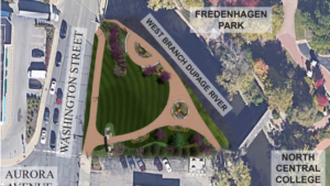 North Central College Riverwalk Park aerial rendering