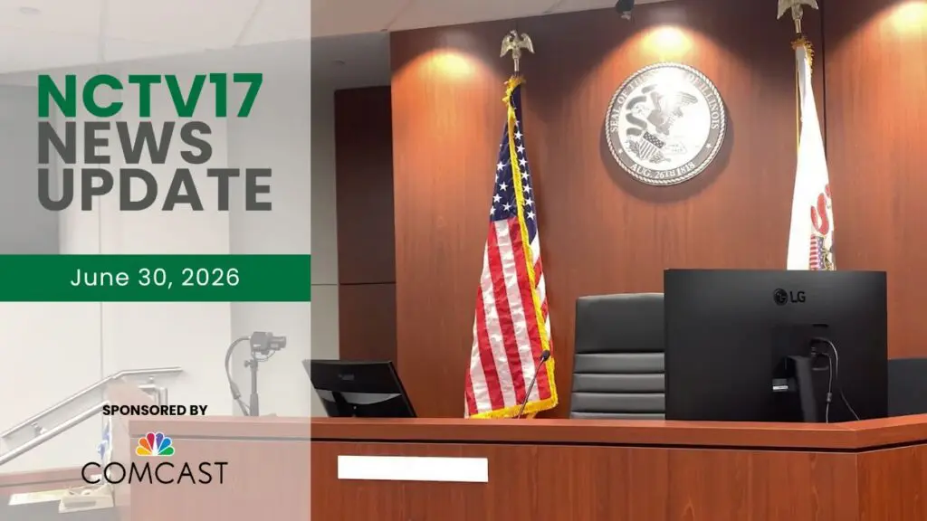 NCTV17 News Update slate for June 30, 2026 with image of empty courtroom judge bench in background