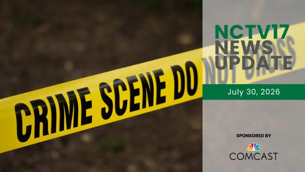 NCTV17 News Update slate with close up of crime scene tape in background