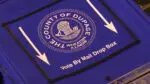 Close up of top of County of DuPage vote by mail drop box