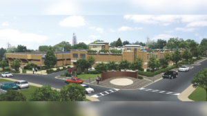 A 2008 rendering of the northeast view of the proposed Nichols Library parking deck.