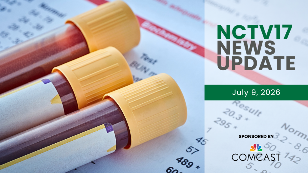 Blood draw vials with News Update banner for July 9