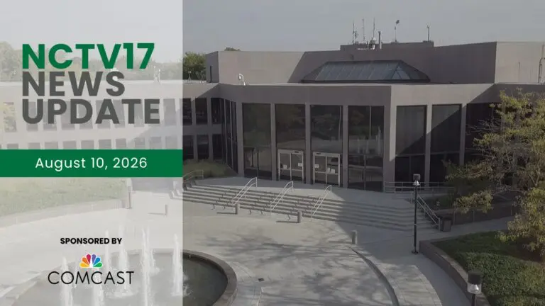 NCTV17 News Update slate for August 10, 2026 with image of Naperville City Hall in background