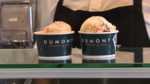 Two cups of ice cream on counter at Dumont