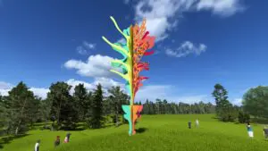 Rendering of a colorful future sculpture installation at The Morton Arboretum