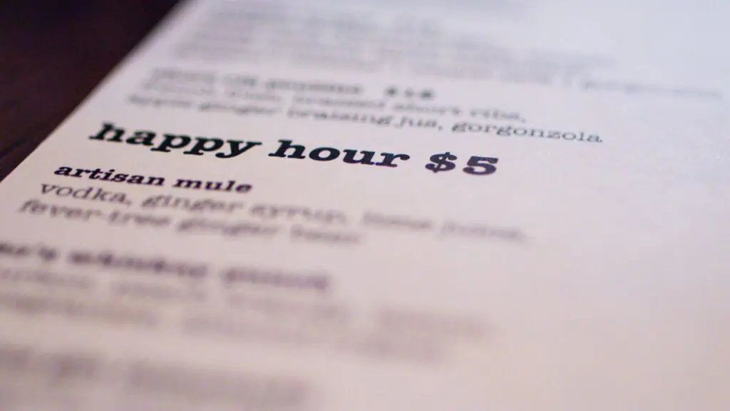 happy hour $5 on menu