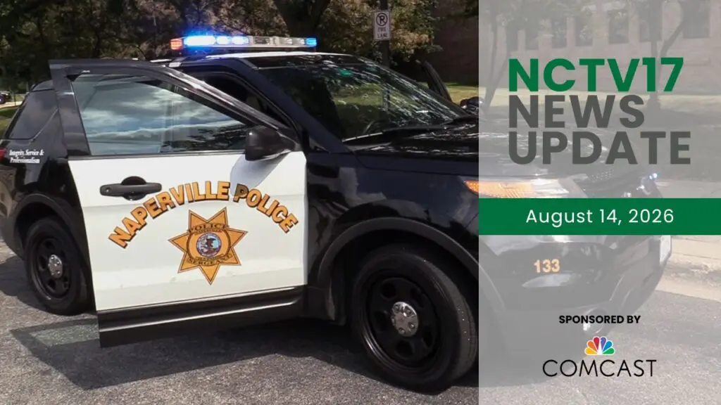 Naperville Police car with news update graphic