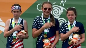 Savannah and Claire on the medal stand