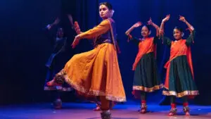 Four Kathak dancers perform on stage at HRIDUM 2026