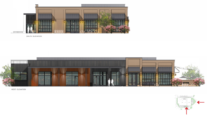 South and west perspectives of the building coming near Yardhouse in Block 59.
