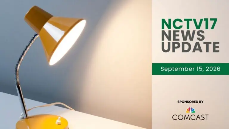 NCTV17 News Update slate for September 15, 2026 with desk lamp illuminated in background