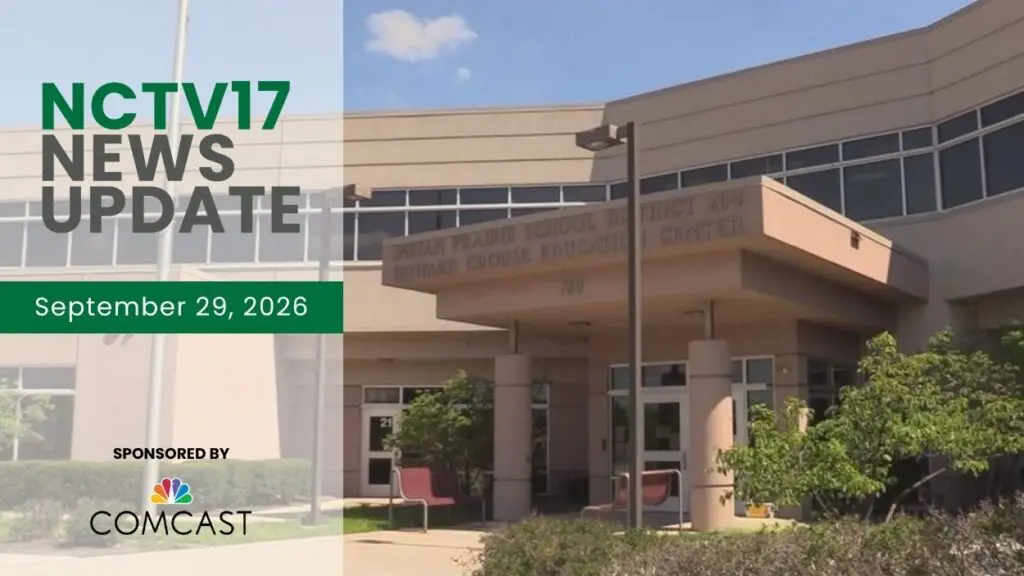 NCTV17 News Update slate for September 29, 2026 with IPSD 204 administration building in background