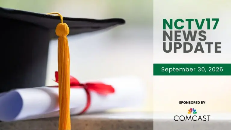 NCTV17 News Update slate for September 30, 2026 with graduation cap and diploma in background
