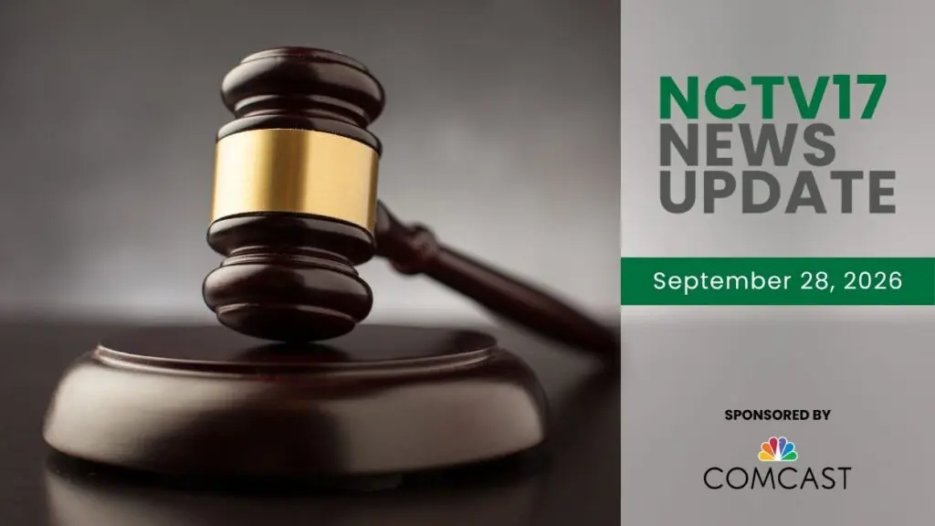 NCTV17 News Update slate for September 28, 2026 with gavel in background