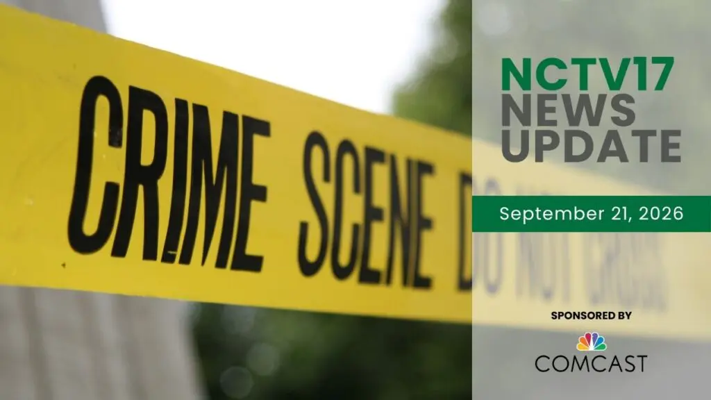 crime scene tape with news update graphic