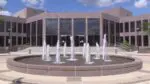 Naperville city hall exterior with fountain in front of building