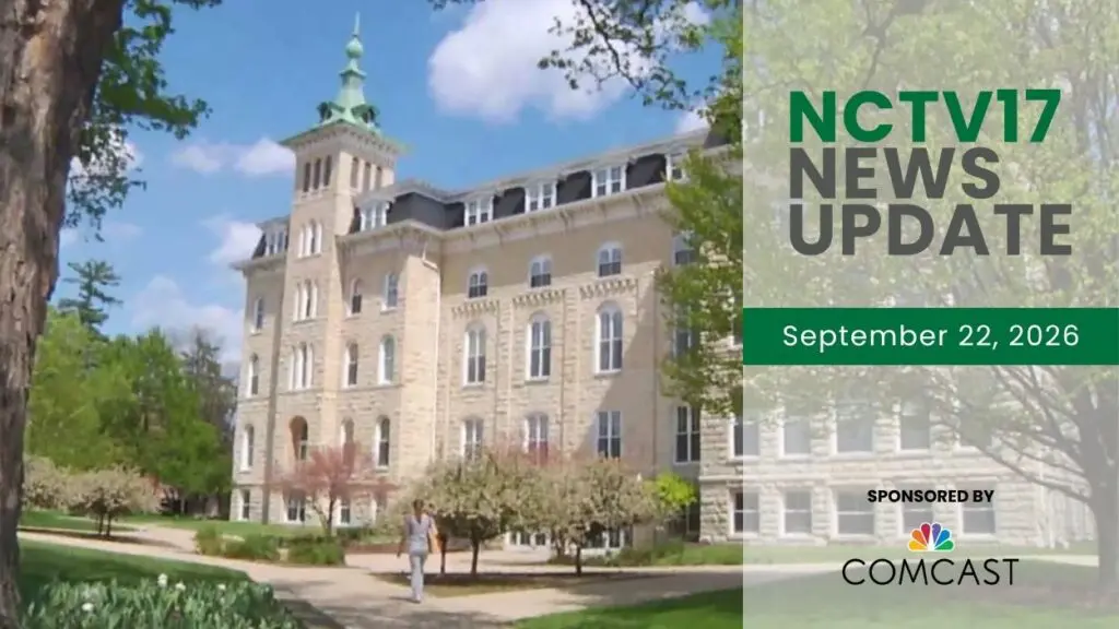 NCTV17 News Update slate for September 22, 2026 with North Central College building in background