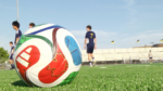 A soccer ball sits on the new Neuqua Turf field.