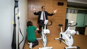 man using a bike in the new kinesiology lab