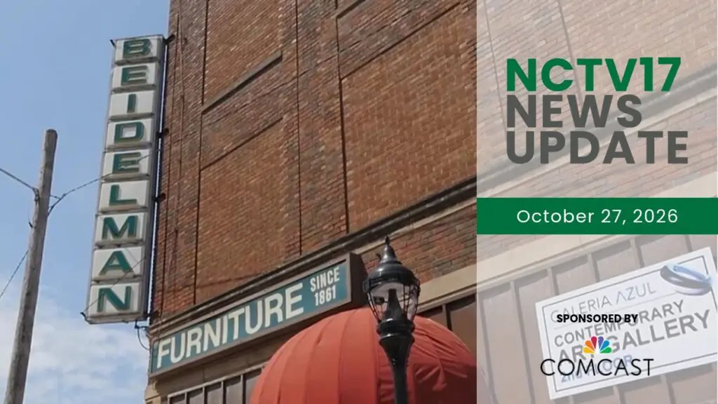 NCTV17 News Update slate for October 27, 2026 with Beidelman building in background