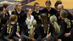 Metea Valley huddled for the volleyball regionals