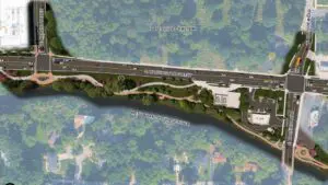Rendering of the original plan for the south extension from Hillside Road to Martin Avenue, with the low-flow walkway under Hillside.