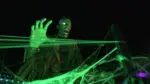 A Frankenstein Halloween animatronic opens its mouth to growl at trick-or-treaters