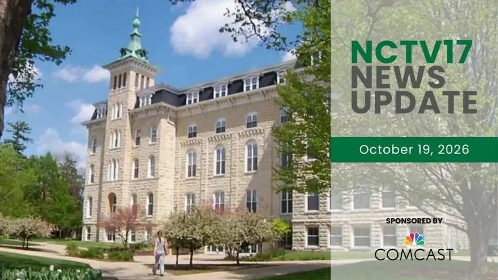 NCTV17 News Update slate for October 19, 2026 with North Central College building in background