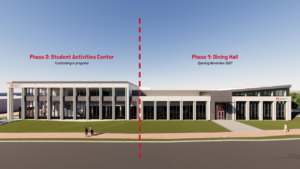 Rendering of new 60,000-square-foot student commons, to be constructed in two phases.