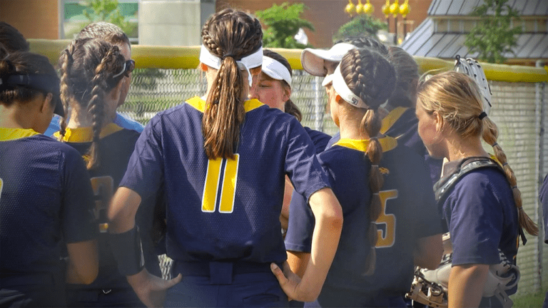 Neuqua Valley softball huddle