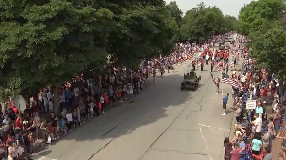 Aerial shot of a parade