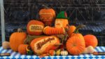 Pumpkin assortment created by professional carver at Oktoberfest.