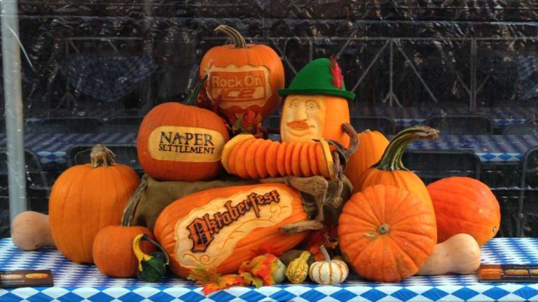 Pumpkin assortment created by professional carver at Oktoberfest.