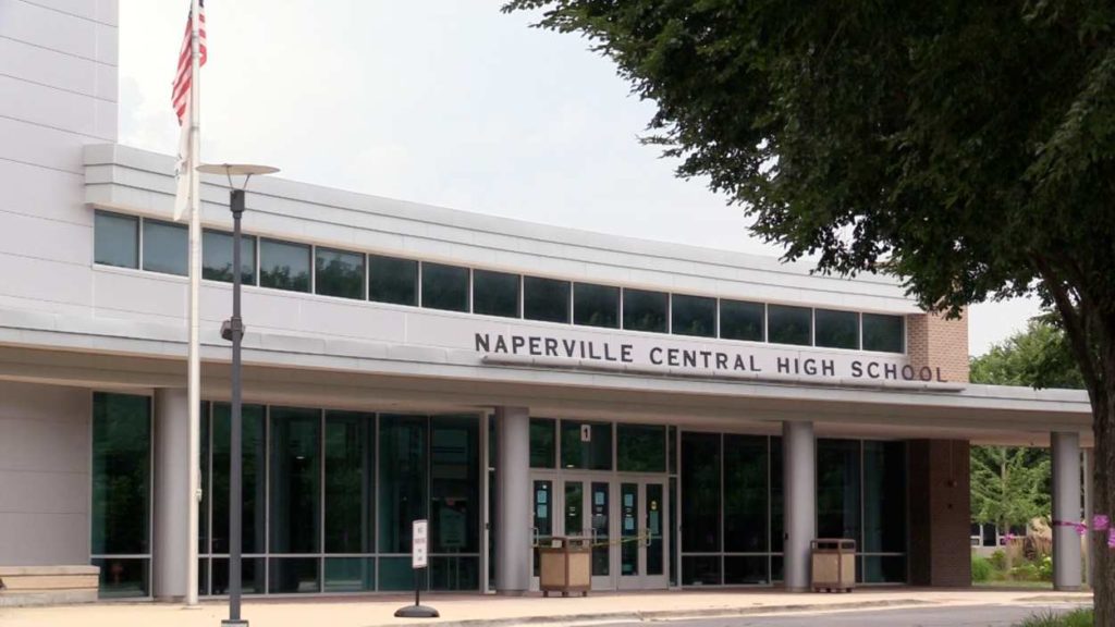 Naperville Central Exterior shot of the front entrance.