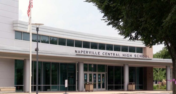 Naperville Central Exterior shot of the front entrance.