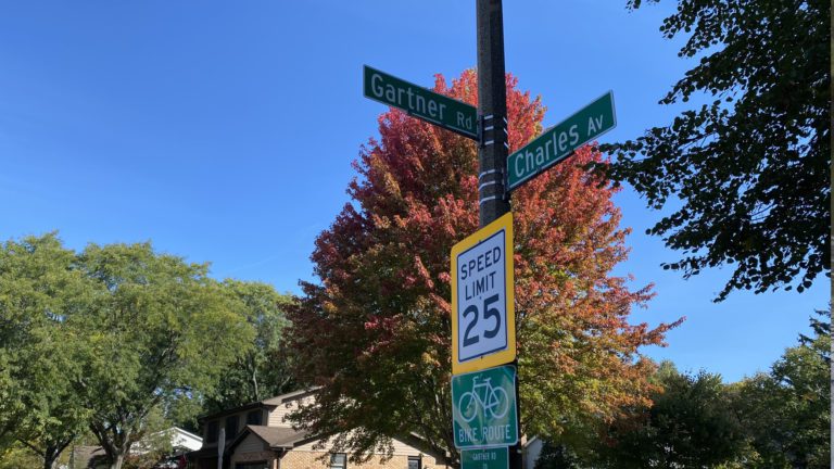 Street sign at intersection of Gartner Road and Charles Avenue